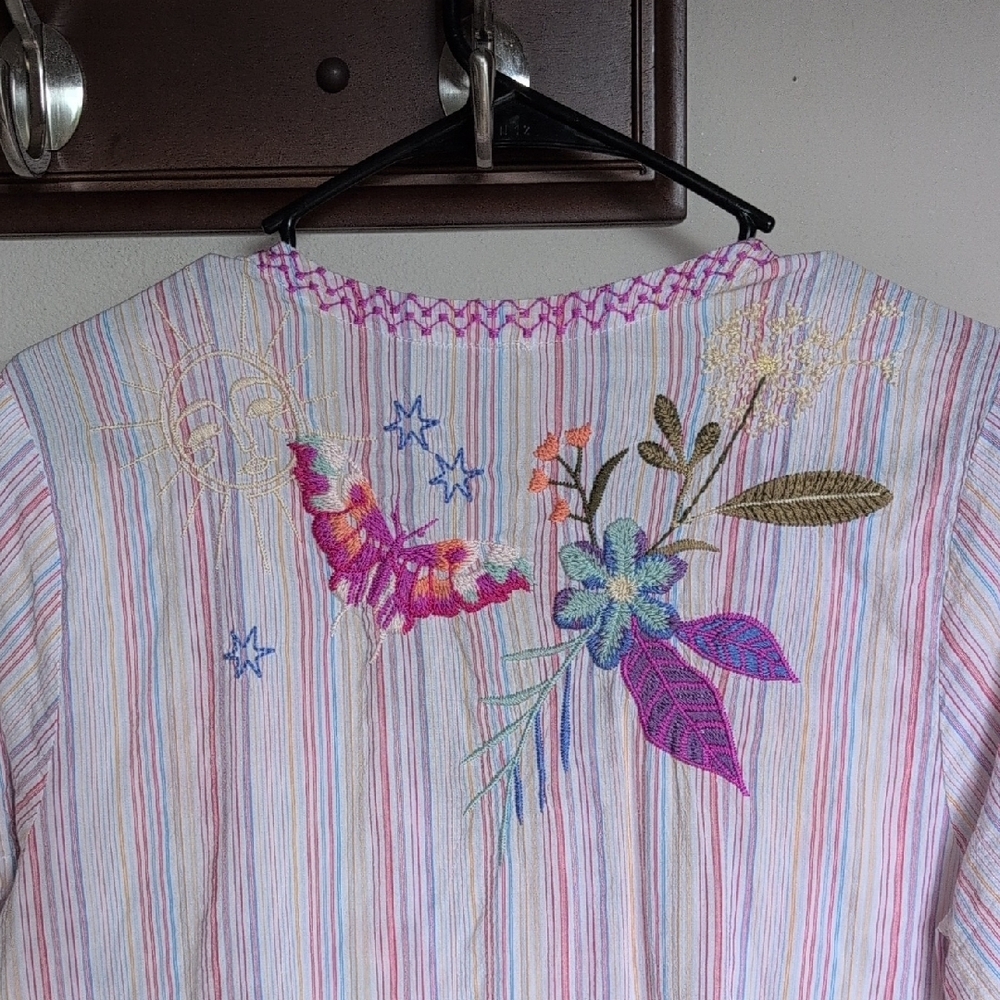Johnny Was Nila Easy Breezy tunic in Stripe Floral Embroidered Mini Dress - Picture 8 of 11